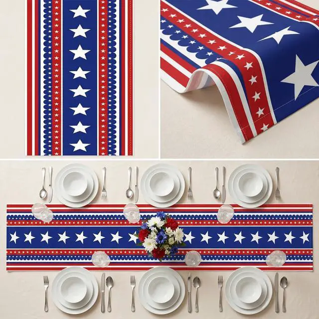 Alt view image 5 of 6 - 4th of July Table Runner, 250 Anniversary USA Patriotic Table Runner Decorations, USA 250th Stars Stripes Independence Day Kitchen Dining Table Decor Home Party (72 ×13 Inch)