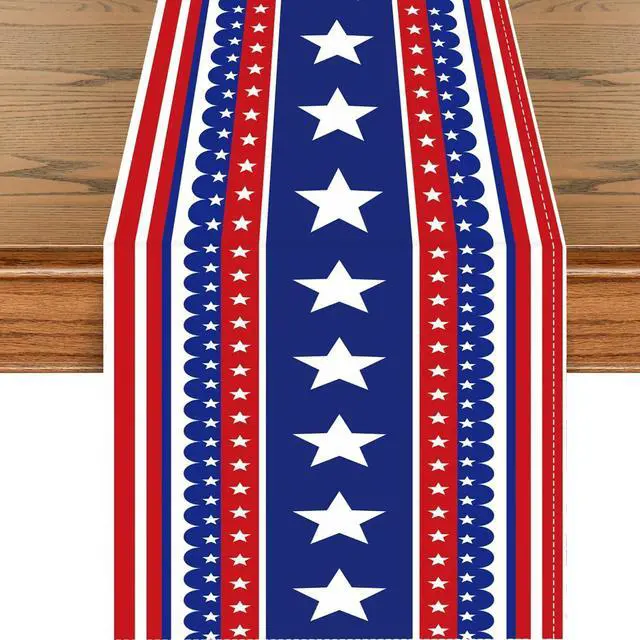 Main image of 4th of July Table Runner, 250 Anniversary USA Patriotic Table Runner Decorations, USA 250th Stars Stripes Independence Day Kitchen Dining Table Decor Home Party (72 ×13 Inch)