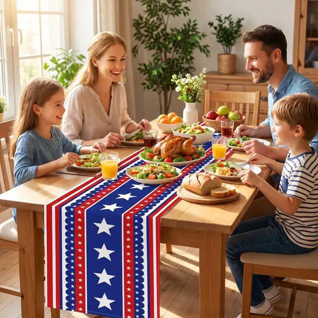 Alt view image 4 of 6 - 4th of July Table Runner, 250 Anniversary USA Patriotic Table Runner Decorations, USA 250th Stars Stripes Independence Day Kitchen Dining Table Decor Home Party (72 ×13 Inch)