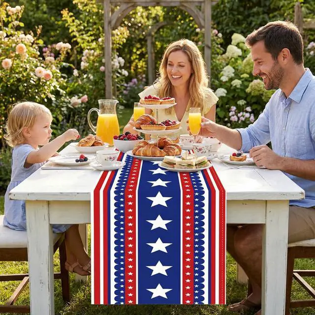Alt view image 3 of 6 - 4th of July Table Runner, 250 Anniversary USA Patriotic Table Runner Decorations, USA 250th Stars Stripes Independence Day Kitchen Dining Table Decor Home Party (72 ×13 Inch)
