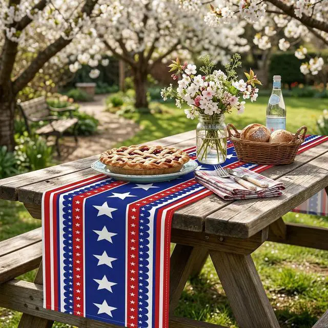 Alt view image 6 of 6 - 4th of July Table Runner, 250 Anniversary USA Patriotic Table Runner Decorations, USA 250th Stars Stripes Independence Day Kitchen Dining Table Decor Home Party (72 ×13 Inch)