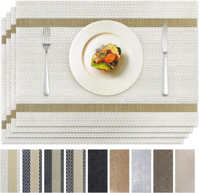 Main image of COOLMI Beige Placemats Set of 4, Washable Woven PVC Table Mats, Heat Resistant Non-Slip Place Mats for Dining Table, Flat Pack No Curled Edges, Indoor Outdoor, 17 x 12 Inch