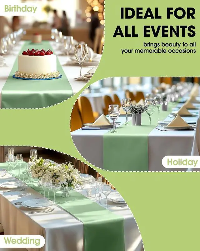 Alt view image 5 of 6 - Pureegg Sage Green Plastic Table Runners - 10 Pack, 14'' x 108'', Water Resistant & Disposable Centerpiece Decorations for Table Cloth, Wedding, Birthday, Holiday, Baby Shower, Party, Home Decor
