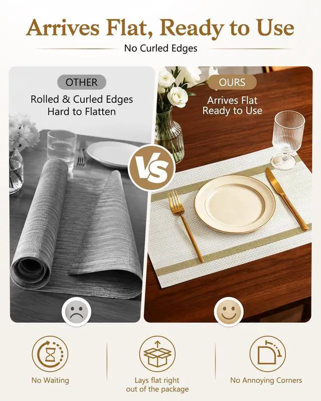 Alt view image 3 of 7 - COOLMI Beige Placemats Set of 4, Washable Woven PVC Table Mats, Heat Resistant Non-Slip Place Mats for Dining Table, Flat Pack No Curled Edges, Indoor Outdoor, 17 x 12 Inch