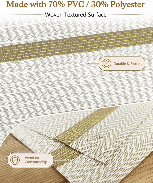 Alt view image 6 of 7 - COOLMI Beige Placemats Set of 4, Washable Woven PVC Table Mats, Heat Resistant Non-Slip Place Mats for Dining Table, Flat Pack No Curled Edges, Indoor Outdoor, 17 x 12 Inch