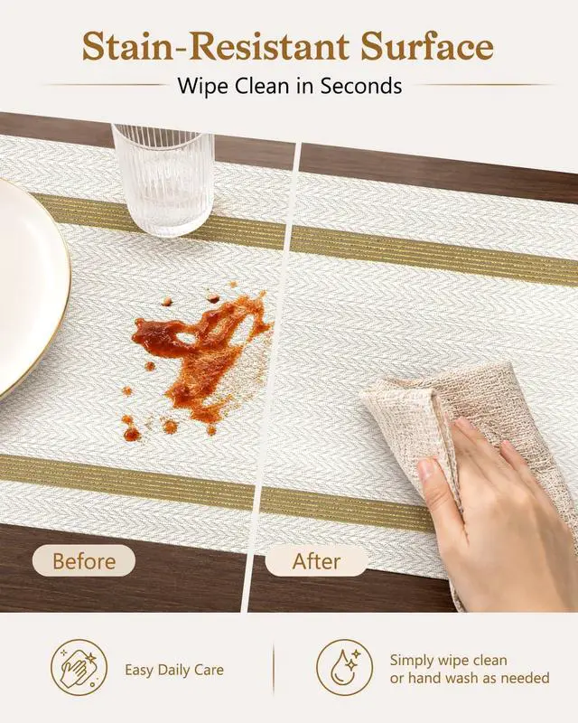Alt view image 5 of 7 - COOLMI Beige Placemats Set of 4, Washable Woven PVC Table Mats, Heat Resistant Non-Slip Place Mats for Dining Table, Flat Pack No Curled Edges, Indoor Outdoor, 17 x 12 Inch