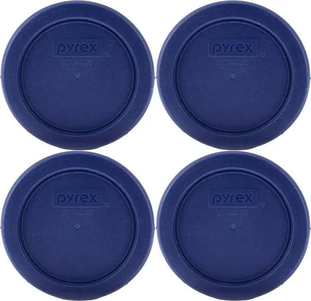 Main image of Pyrex 7202-PC (1-Cup) Dark Blue Replacment Lids (4-Pack) - Made in USA | BPA-Free Plastic | Round Shape | Designed For 7202 Glass Bowl | Dishwasher Safe | Resists Stains And Odors
