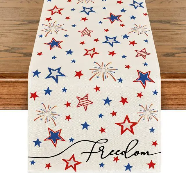 Main image of Artoid Mode Patriotic Freedom Stars 4th of July Table Runner, Memorial Day Holiday Kitchen Dining Table Decor for Indoor Outdoor Home Party Decoration 13 x 72 Inch