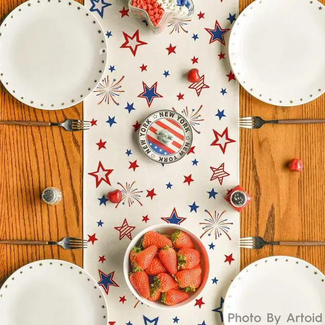 Alt view image 3 of 7 - Artoid Mode Patriotic Freedom Stars 4th of July Table Runner, Memorial Day Holiday Kitchen Dining Table Decor for Indoor Outdoor Home Party Decoration 13 x 72 Inch