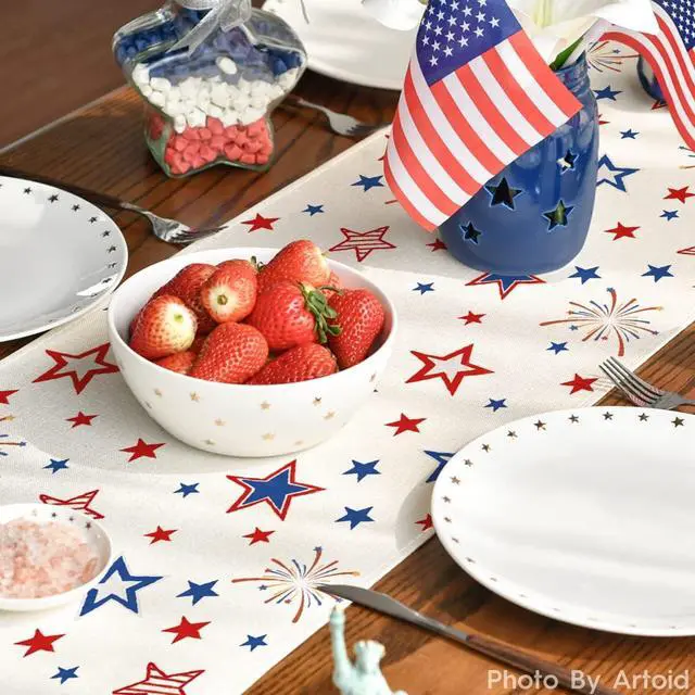 Alt view image 7 of 7 - Artoid Mode Patriotic Freedom Stars 4th of July Table Runner, Memorial Day Holiday Kitchen Dining Table Decor for Indoor Outdoor Home Party Decoration 13 x 72 Inch