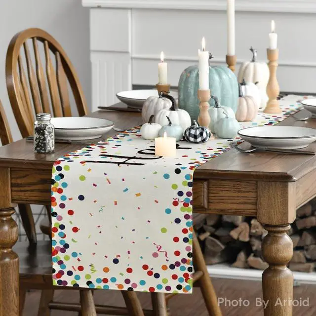 Alt view image 2 of 7 - Artoid Mode Polka Dot Beige Happy Birthday Table Runner, Seasonal Kitchen Dining Table Decoration for Home Party Decor 13x72 Inch