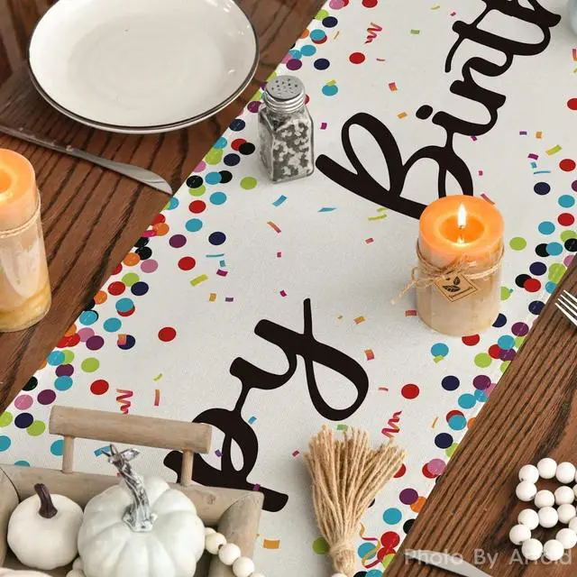 Alt view image 4 of 7 - Artoid Mode Polka Dot Beige Happy Birthday Table Runner, Seasonal Kitchen Dining Table Decoration for Home Party Decor 13x72 Inch