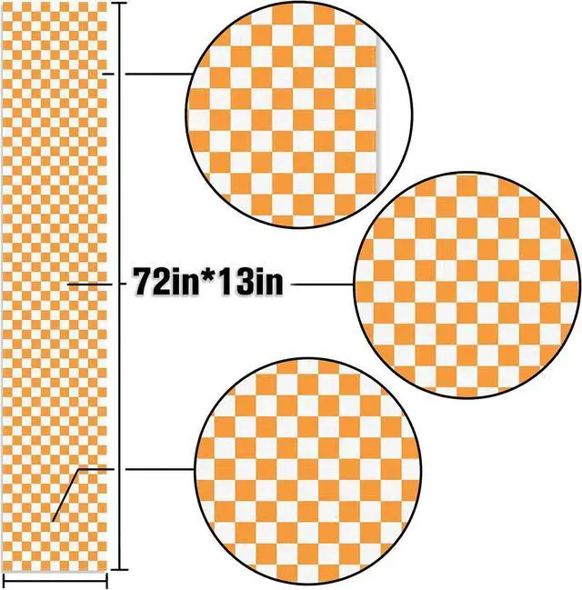 Alt view image 5 of 6 - Orange White Checkered Table Runner Fall Thanksgiving Harvest Checkerboard Decoration for Wedding Birthday Bridal Baby Shower Christmas Home Party Kitchen Island Decor 13" x 72"