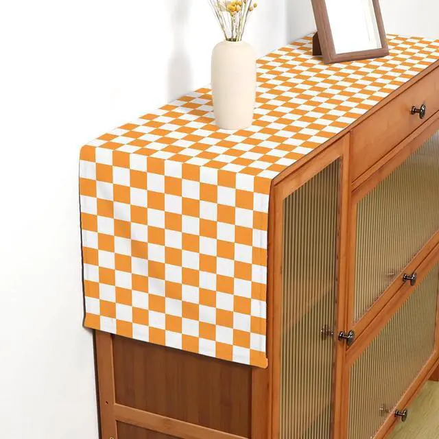 Alt view image 6 of 6 - Orange White Checkered Table Runner Fall Thanksgiving Harvest Checkerboard Decoration for Wedding Birthday Bridal Baby Shower Christmas Home Party Kitchen Island Decor 13" x 72"