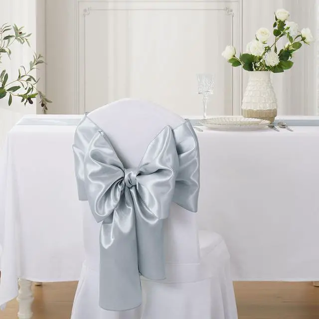 Alt view image 4 of 7 - Silver Satin Table Runner, 12x108 Inches, 2 Pack | Premium Satin, Smooth Silk-Like Surface, Elegant Table Decor, Wedding Prom Event Party Banquet Supplies