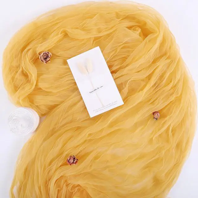 Alt view image 3 of 7 - Yellow Gauze Table Runner 10ft Rustic Cheese Cloth Table Runner Boho Style Decoration for Romantic Date Wedding Party Baby Shower Photography Decoration