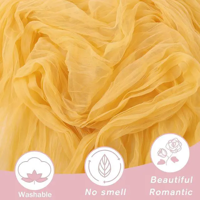 Alt view image 4 of 7 - Yellow Gauze Table Runner 10ft Rustic Cheese Cloth Table Runner Boho Style Decoration for Romantic Date Wedding Party Baby Shower Photography Decoration