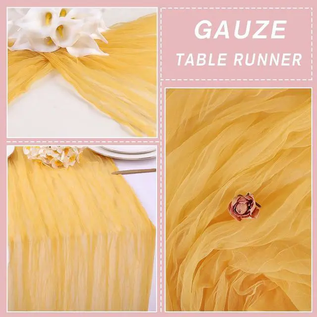 Alt view image 5 of 7 - Yellow Gauze Table Runner 10ft Rustic Cheese Cloth Table Runner Boho Style Decoration for Romantic Date Wedding Party Baby Shower Photography Decoration