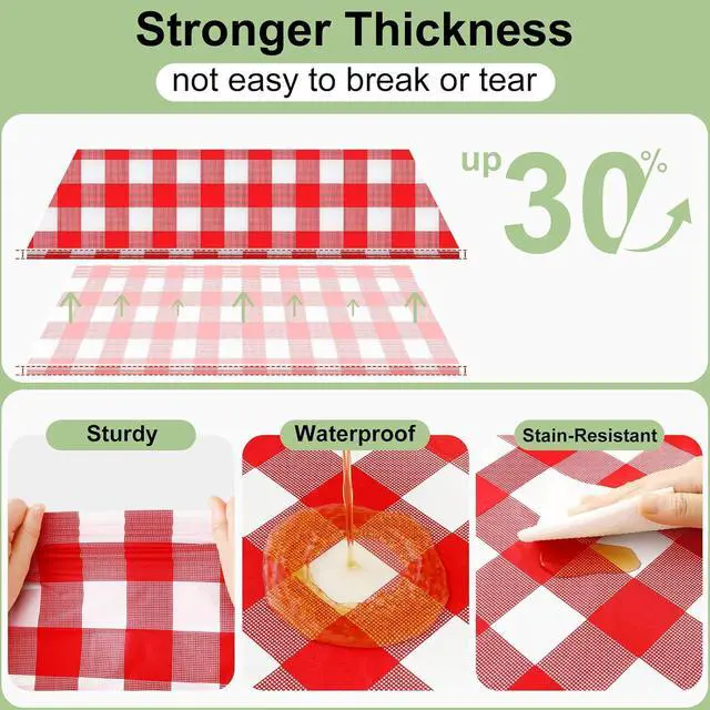 Alt view image 3 of 7 - Smiry 3 Pack Red Gingham Disposable Tablecloths, 54" x 108" Rectangle Plastic Checkered Table Cloth, Waterproof Buffalo Plaid Table Covers for Picnic, Outdoor, Birthday, Party
