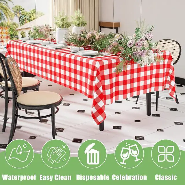 Alt view image 7 of 7 - Smiry 3 Pack Red Gingham Disposable Tablecloths, 54" x 108" Rectangle Plastic Checkered Table Cloth, Waterproof Buffalo Plaid Table Covers for Picnic, Outdoor, Birthday, Party
