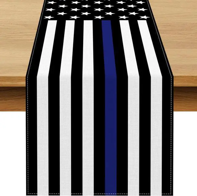 Main image of Thin Blue Line American Police Table Runner USA Police Theme Party Decoration Law Enforcement Dining Room Home Kitchen Table Decor (13" x 72")