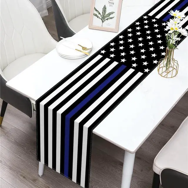 Alt view image 2 of 6 - Thin Blue Line American Police Table Runner USA Police Theme Party Decoration Law Enforcement Dining Room Home Kitchen Table Decor (13" x 72")