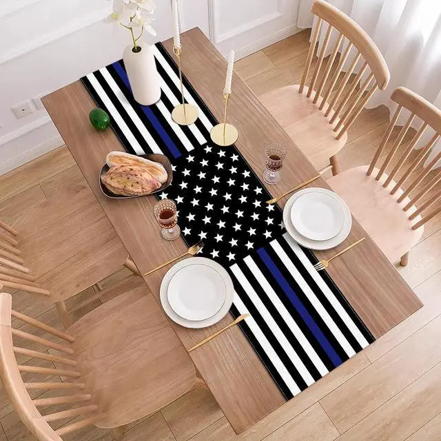 Alt view image 4 of 6 - Thin Blue Line American Police Table Runner USA Police Theme Party Decoration Law Enforcement Dining Room Home Kitchen Table Decor (13" x 72")