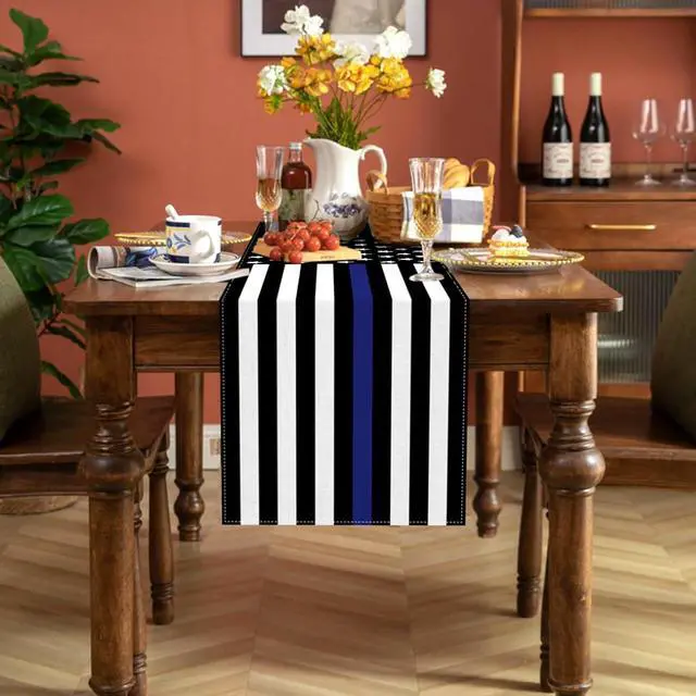 Alt view image 5 of 6 - Thin Blue Line American Police Table Runner USA Police Theme Party Decoration Law Enforcement Dining Room Home Kitchen Table Decor (13" x 72")