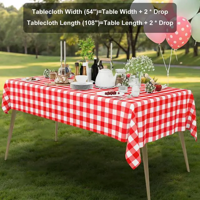 Alt view image 6 of 7 - Smiry 3 Pack Red Gingham Disposable Tablecloths, 54" x 108" Rectangle Plastic Checkered Table Cloth, Waterproof Buffalo Plaid Table Covers for Picnic, Outdoor, Birthday, Party