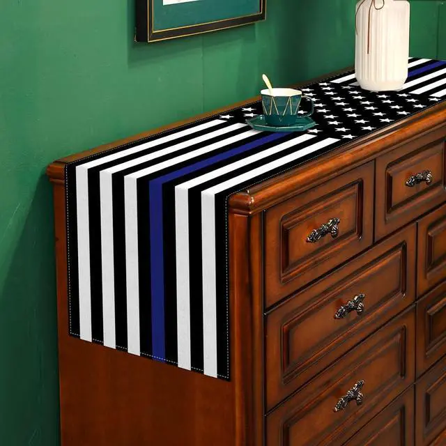 Alt view image 6 of 6 - Thin Blue Line American Police Table Runner USA Police Theme Party Decoration Law Enforcement Dining Room Home Kitchen Table Decor (13" x 72")