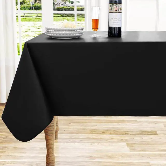 Main image of homing Rectangle Black Vinyl Waterproof Tablecloth with Flannel Backed | Spillproof Wipe Clean Table Cloth, Plastic Flannel Backing for Dining, Buffet Parties Picnic Camping, 60" x 84"