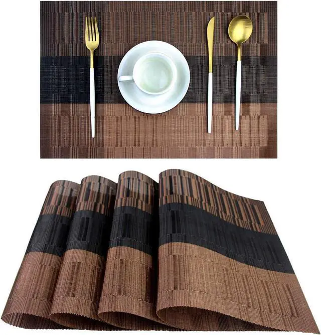 Main image of PIGCHCY Placemats,Durable Placemats for Dining Table,Washable Woven Vinyl Kitchen Placemats Set of 4 (Brown)