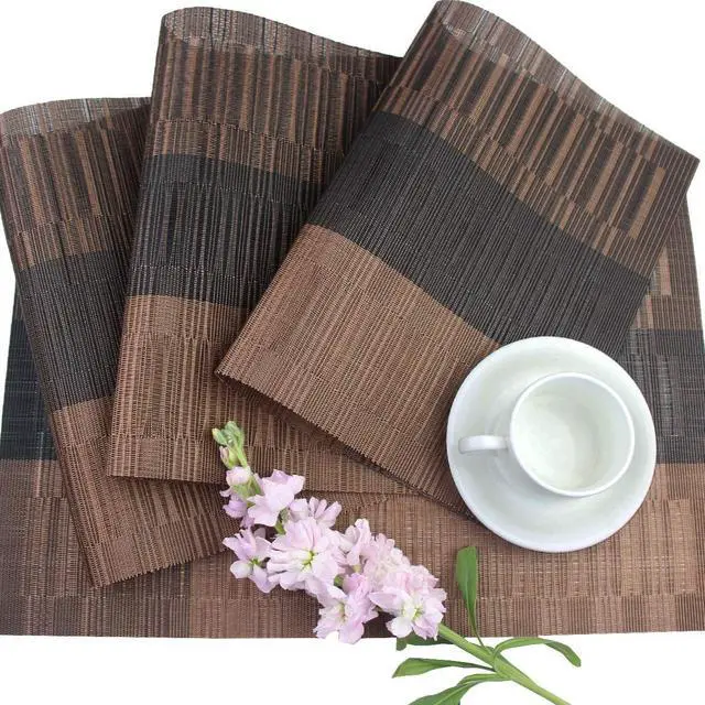 Alt view image 7 of 7 - PIGCHCY Placemats,Durable Placemats for Dining Table,Washable Woven Vinyl Kitchen Placemats Set of 4 (Brown)