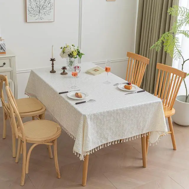 Alt view image 2 of 7 - Oil Proof Rectangular Table Cloth Rectangle Table Tablecloth Floral Cotton Fabric Waterproof Farmhouse Printed Daisy Floral Tablecloth 55x86inch,6-8 Seats,Beige