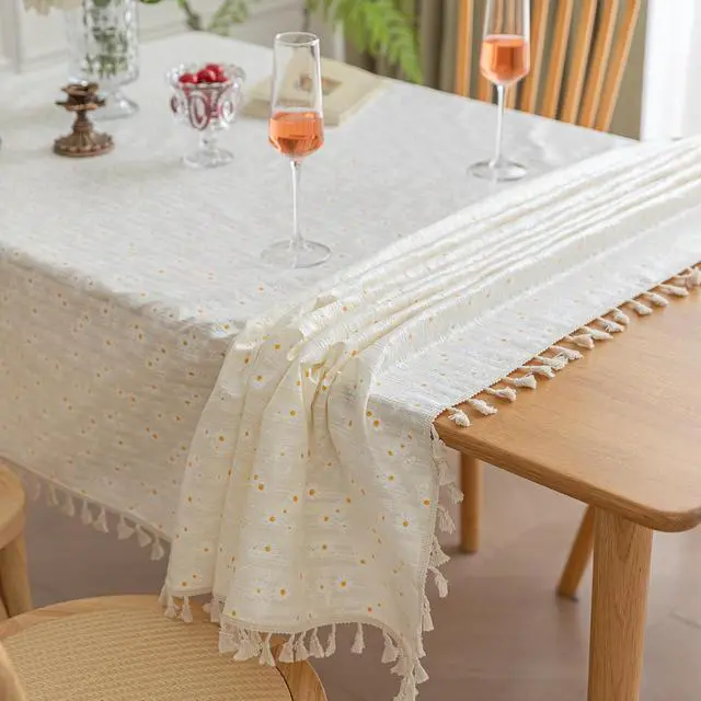 Alt view image 7 of 7 - Oil Proof Rectangular Table Cloth Rectangle Table Tablecloth Floral Cotton Fabric Waterproof Farmhouse Printed Daisy Floral Tablecloth 55x86inch,6-8 Seats,Beige