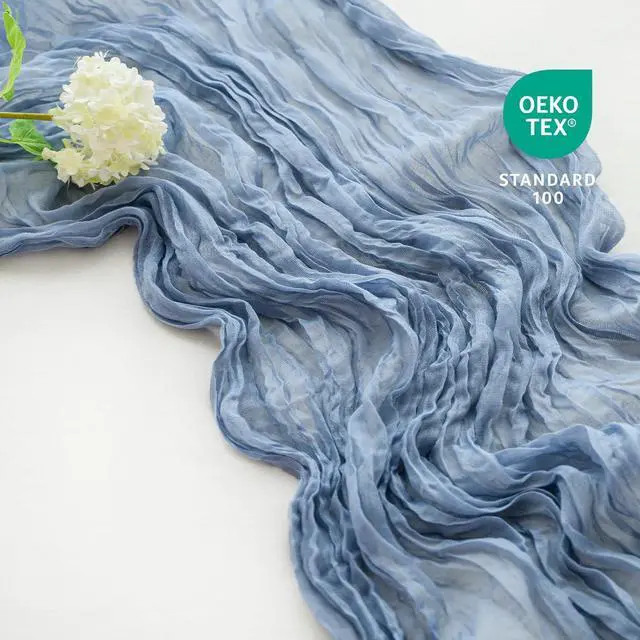 Alt view image 2 of 6 - Sioloc Dusty Blue Cheesecloth Table Runner 120'' x 35'',Spring Easter Decor Soft Gauze Boho Wedding Table Decor for 10ft Table Birthday Party,Baby Shower, Bridal Shower, Home & Event Decor