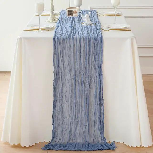 Alt view image 4 of 6 - Sioloc Dusty Blue Cheesecloth Table Runner 120'' x 35'',Spring Easter Decor Soft Gauze Boho Wedding Table Decor for 10ft Table Birthday Party,Baby Shower, Bridal Shower, Home & Event Decor