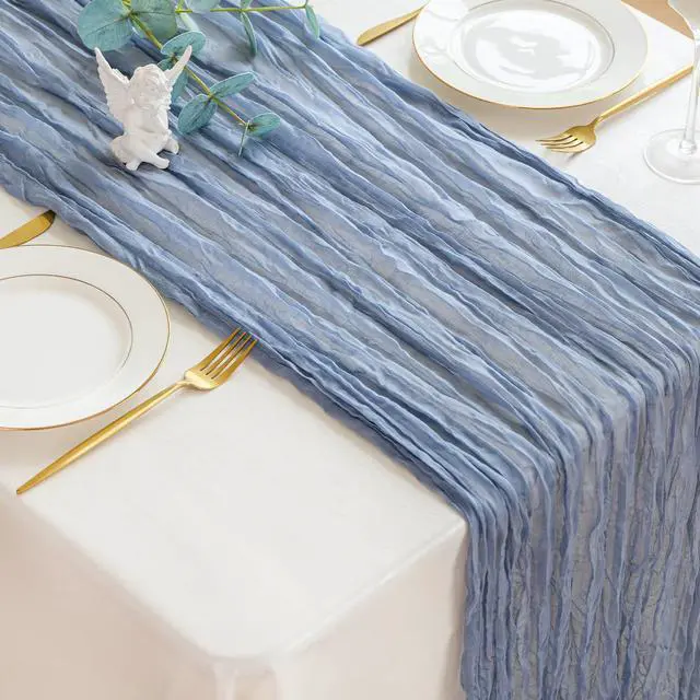 Alt view image 5 of 6 - Sioloc Dusty Blue Cheesecloth Table Runner 120'' x 35'',Spring Easter Decor Soft Gauze Boho Wedding Table Decor for 10ft Table Birthday Party,Baby Shower, Bridal Shower, Home & Event Decor