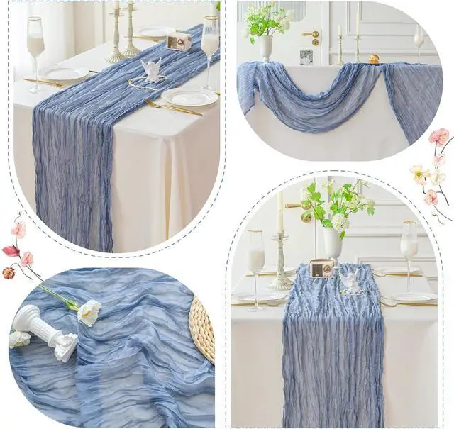 Alt view image 6 of 6 - Sioloc Dusty Blue Cheesecloth Table Runner 120'' x 35'',Spring Easter Decor Soft Gauze Boho Wedding Table Decor for 10ft Table Birthday Party,Baby Shower, Bridal Shower, Home & Event Decor