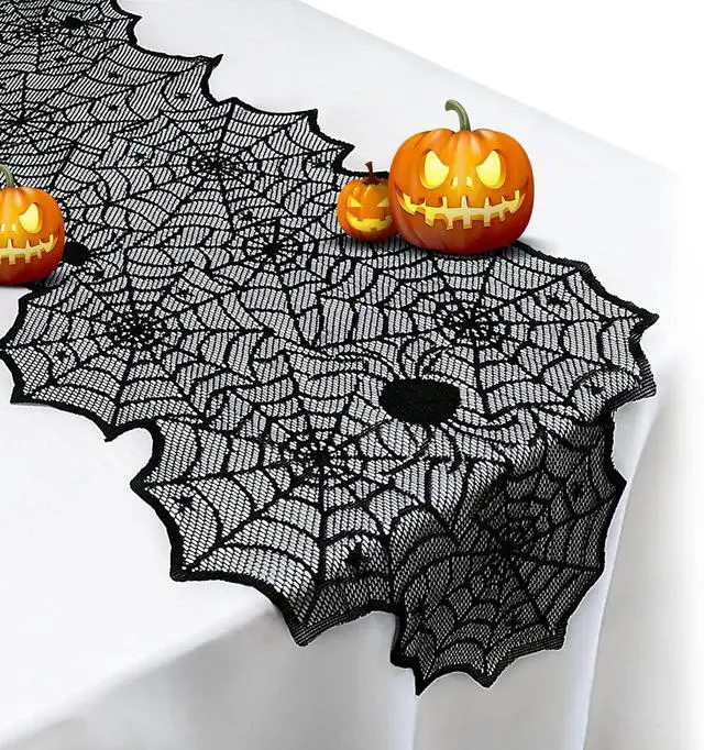 Main image of Halloween Table Runner,Black Lace Spider Web Table Runners,18 x 72 Inch | Black Lace Spider Web Table Runners for Halloween Decor,Vivid Polyester Spider Web Table Runner for Halloween Decoration
