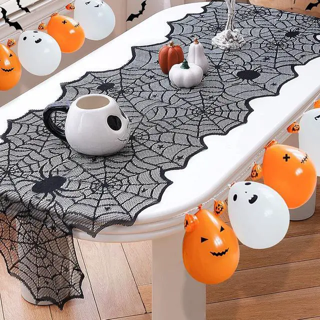 Alt view image 2 of 7 - Halloween Table Runner,Black Lace Spider Web Table Runners,18 x 72 Inch | Black Lace Spider Web Table Runners for Halloween Decor,Vivid Polyester Spider Web Table Runner for Halloween Decoration