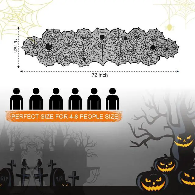 Alt view image 4 of 7 - Halloween Table Runner,Black Lace Spider Web Table Runners,18 x 72 Inch | Black Lace Spider Web Table Runners for Halloween Decor,Vivid Polyester Spider Web Table Runner for Halloween Decoration