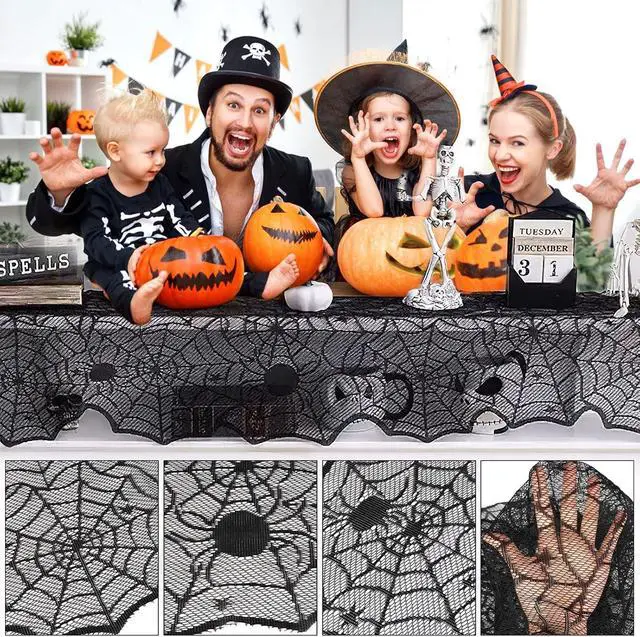 Alt view image 3 of 7 - Halloween Table Runner,Black Lace Spider Web Table Runners,18 x 72 Inch | Black Lace Spider Web Table Runners for Halloween Decor,Vivid Polyester Spider Web Table Runner for Halloween Decoration