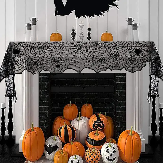 Alt view image 7 of 7 - Halloween Table Runner,Black Lace Spider Web Table Runners,18 x 72 Inch | Black Lace Spider Web Table Runners for Halloween Decor,Vivid Polyester Spider Web Table Runner for Halloween Decoration