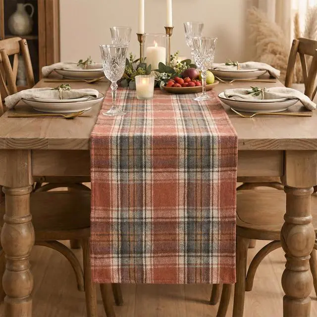 Alt view image 2 of 7 - Artoid Mode Rust Farmhouse Plaid Fall Table Runner 13x72 Inch | Holiday Kitchen Dining Table Decoration for Home Party Decor, Autumn Thanksgiving Rustic Check