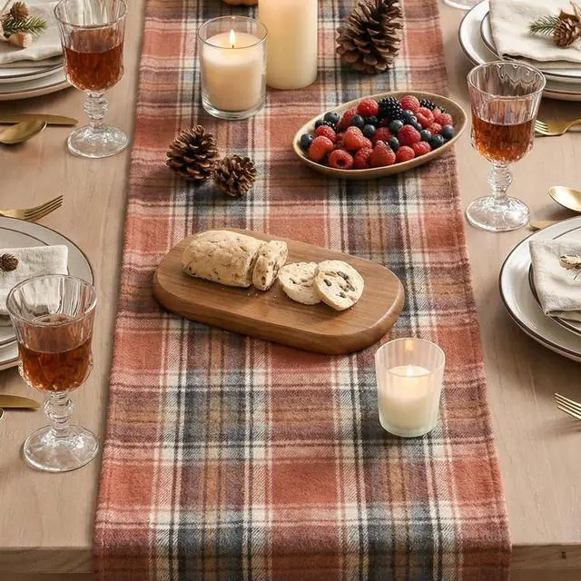 Alt view image 3 of 7 - Artoid Mode Rust Farmhouse Plaid Fall Table Runner 13x72 Inch | Holiday Kitchen Dining Table Decoration for Home Party Decor, Autumn Thanksgiving Rustic Check