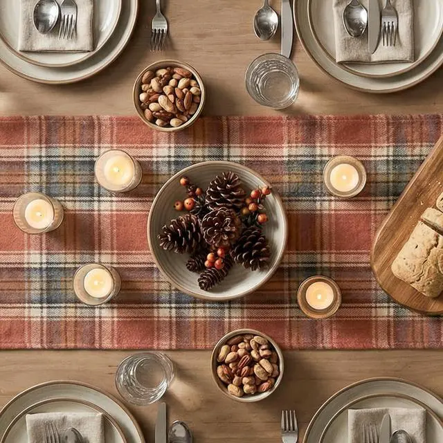 Alt view image 4 of 7 - Artoid Mode Rust Farmhouse Plaid Fall Table Runner 13x72 Inch | Holiday Kitchen Dining Table Decoration for Home Party Decor, Autumn Thanksgiving Rustic Check