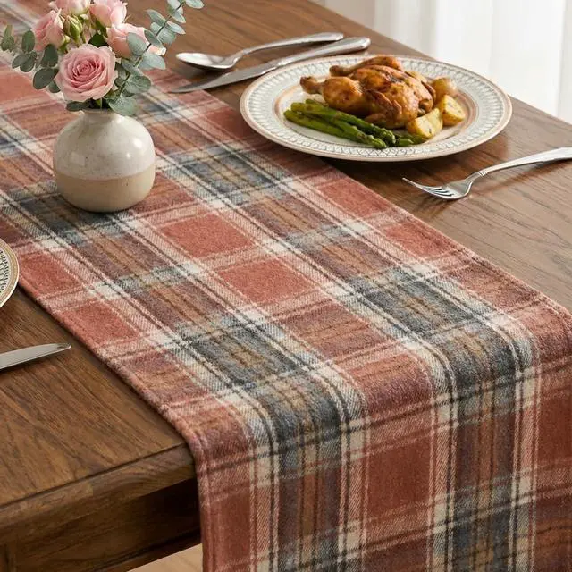 Alt view image 5 of 7 - Artoid Mode Rust Farmhouse Plaid Fall Table Runner 13x72 Inch | Holiday Kitchen Dining Table Decoration for Home Party Decor, Autumn Thanksgiving Rustic Check