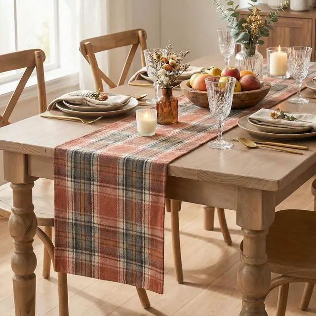 Alt view image 6 of 7 - Artoid Mode Rust Farmhouse Plaid Fall Table Runner 13x72 Inch | Holiday Kitchen Dining Table Decoration for Home Party Decor, Autumn Thanksgiving Rustic Check
