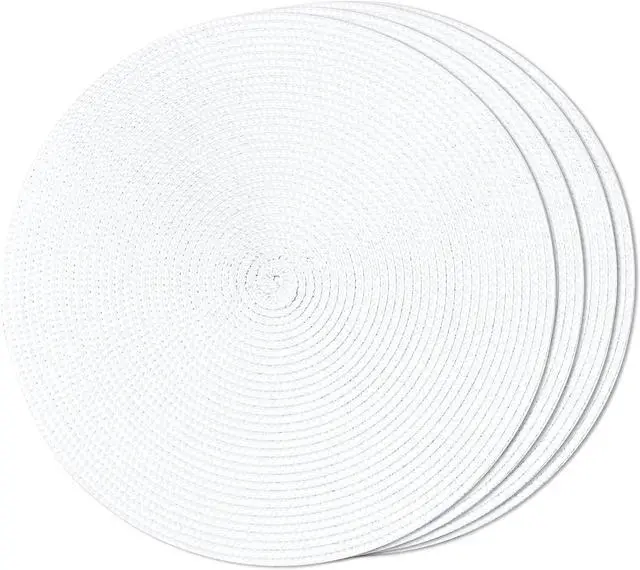 Main image of FunWheat Round Braided Placemats Set of 4 Place Mats for Dining Tables Woven Washable Non-Slip Table mats Small 13 inch(S White, 4pcs)